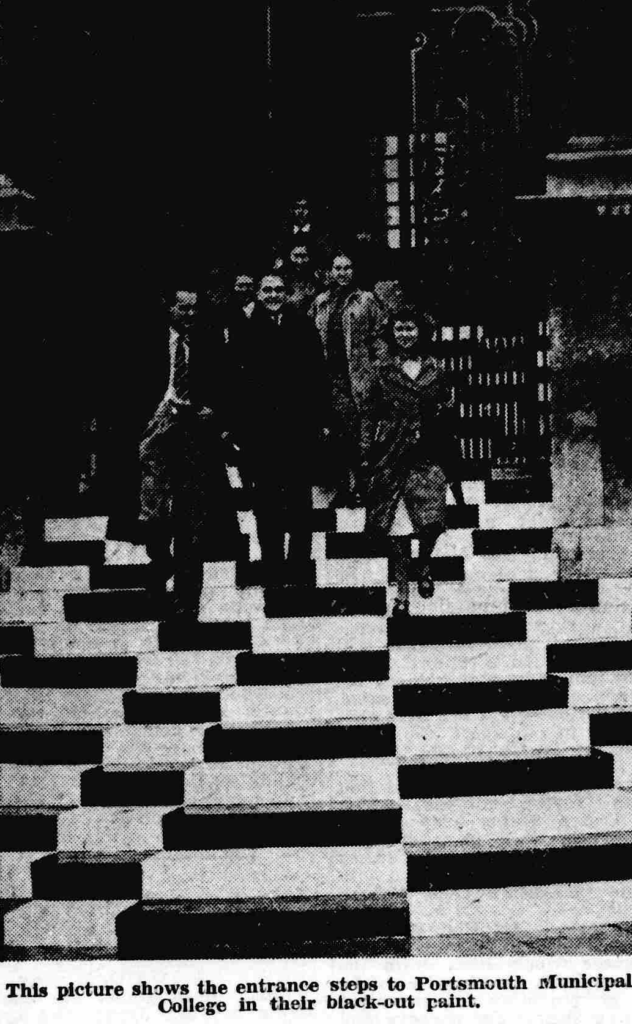 Portsmouth Municipal College steps in blackout, 1941