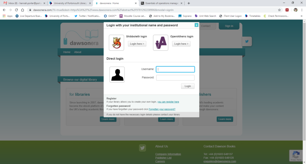 Login screen for Slack, showing Shibboleth, Open Athens and personal login options in a pop-up dialogue box.