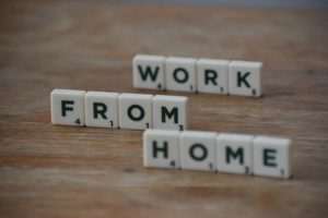 "Work from home" spelled out using Scrabble tiles