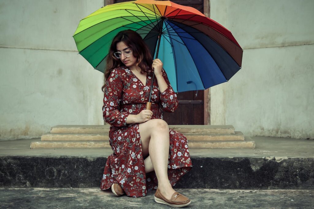 From Pixabay - https://www.pexels.com/photo/photo-of-woman-holding-colorful-umbrella-2783050/