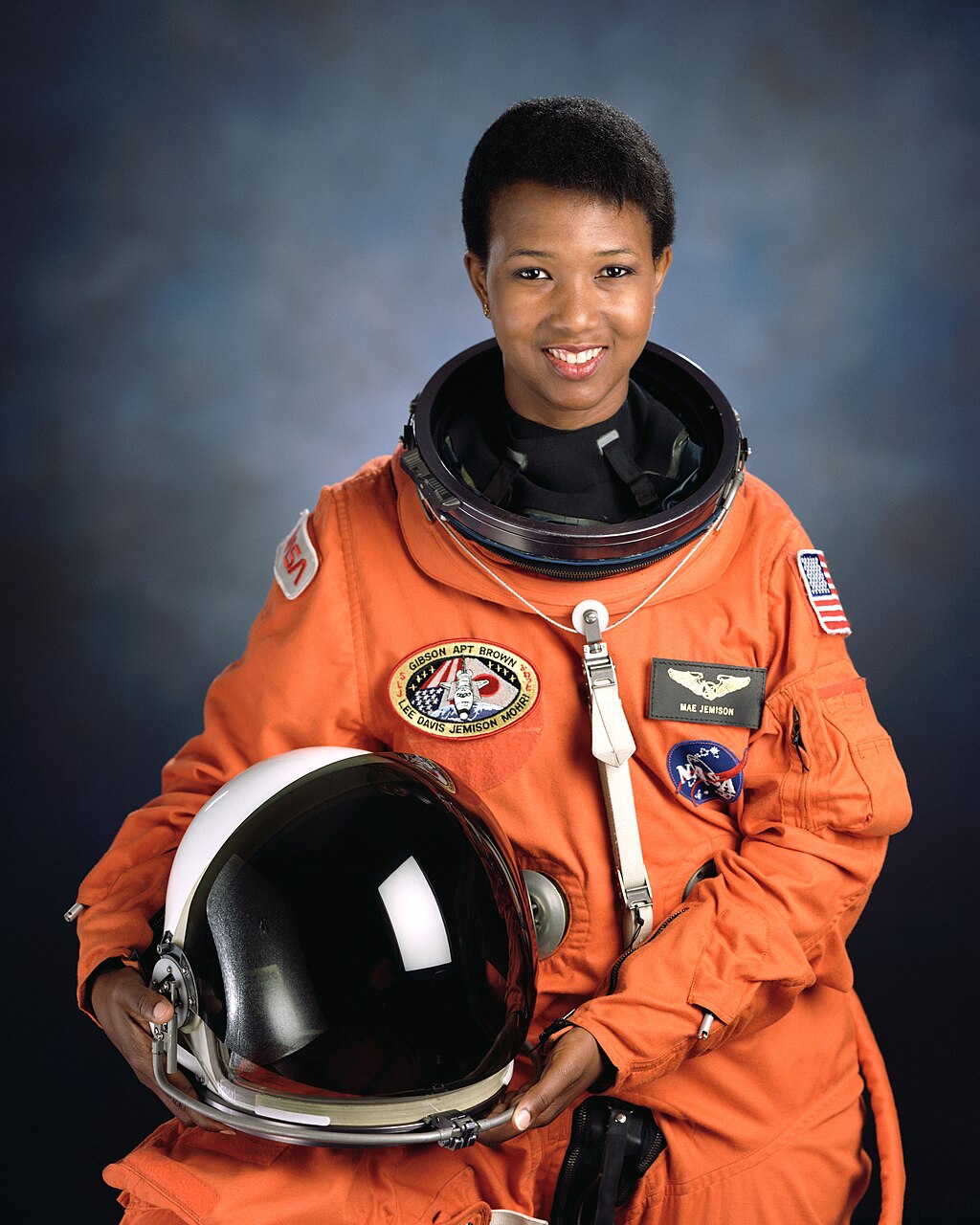 Mae Carol Jemison in her astronaut suit