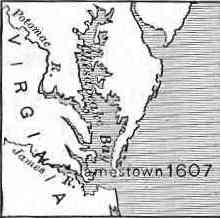 Map showing Jamestown, VA (1607)